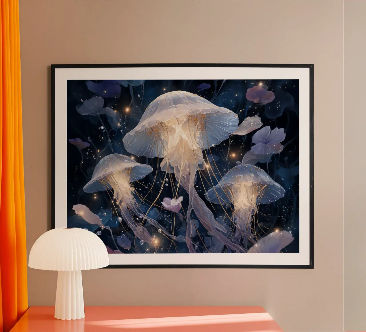 Le Meduse bianche, danzatrici di luce poster con telaio in plastica da Théïa's Fantasia World