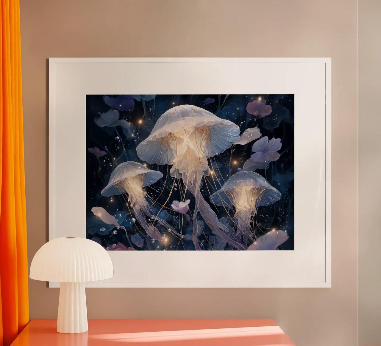 Le Meduse bianche, danzatrici di luce poster con telaio in plastica da Théïa's Fantasia World
