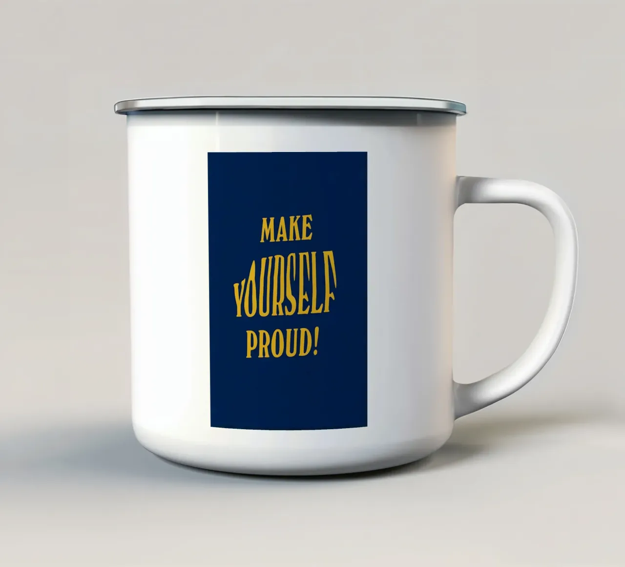 MAKE YOURSELF PROUD! tazza in smalto da Type & Tape
