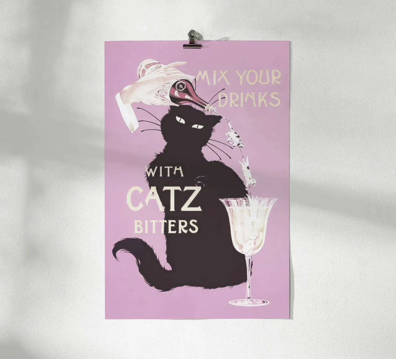 Catz Bitters, Gatto nero stravagante con poster per cocktail poster da Vibrant Vintage Prints