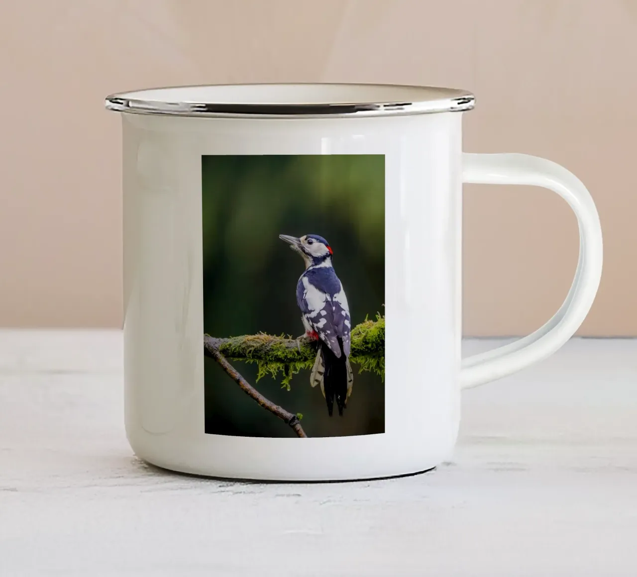 Picchio nella foresta tazza in smalto da Tom's Wildlife