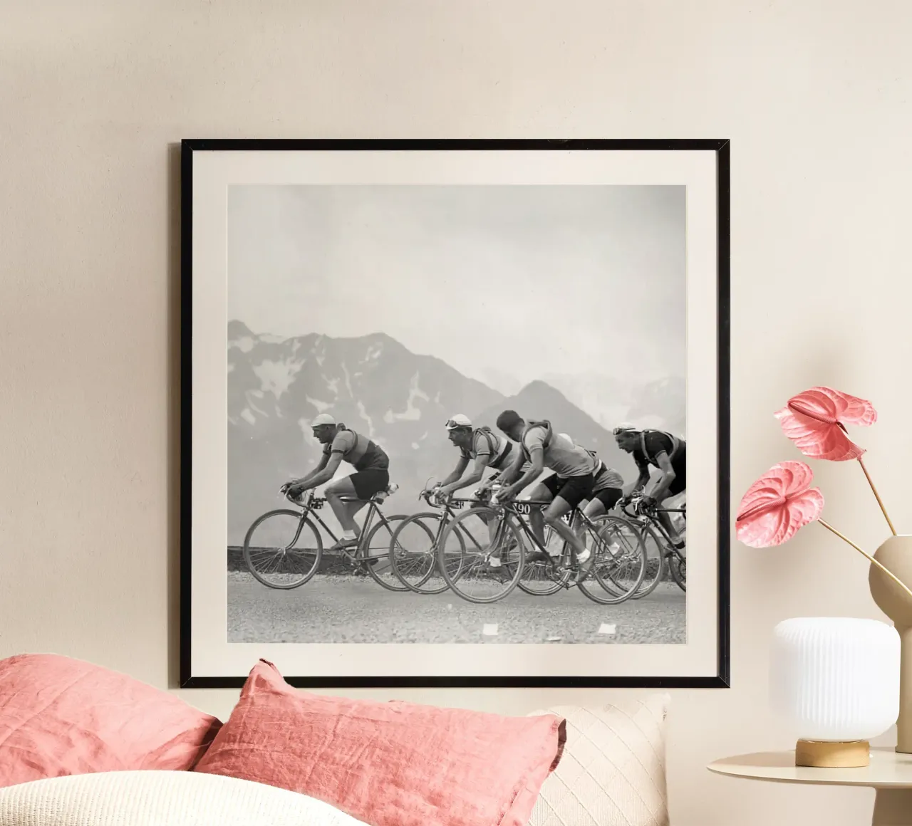 Gara Peleton 1950 Vecchio Bw poster con telaio in legno da SPECIAL SHOP GENTHO UK