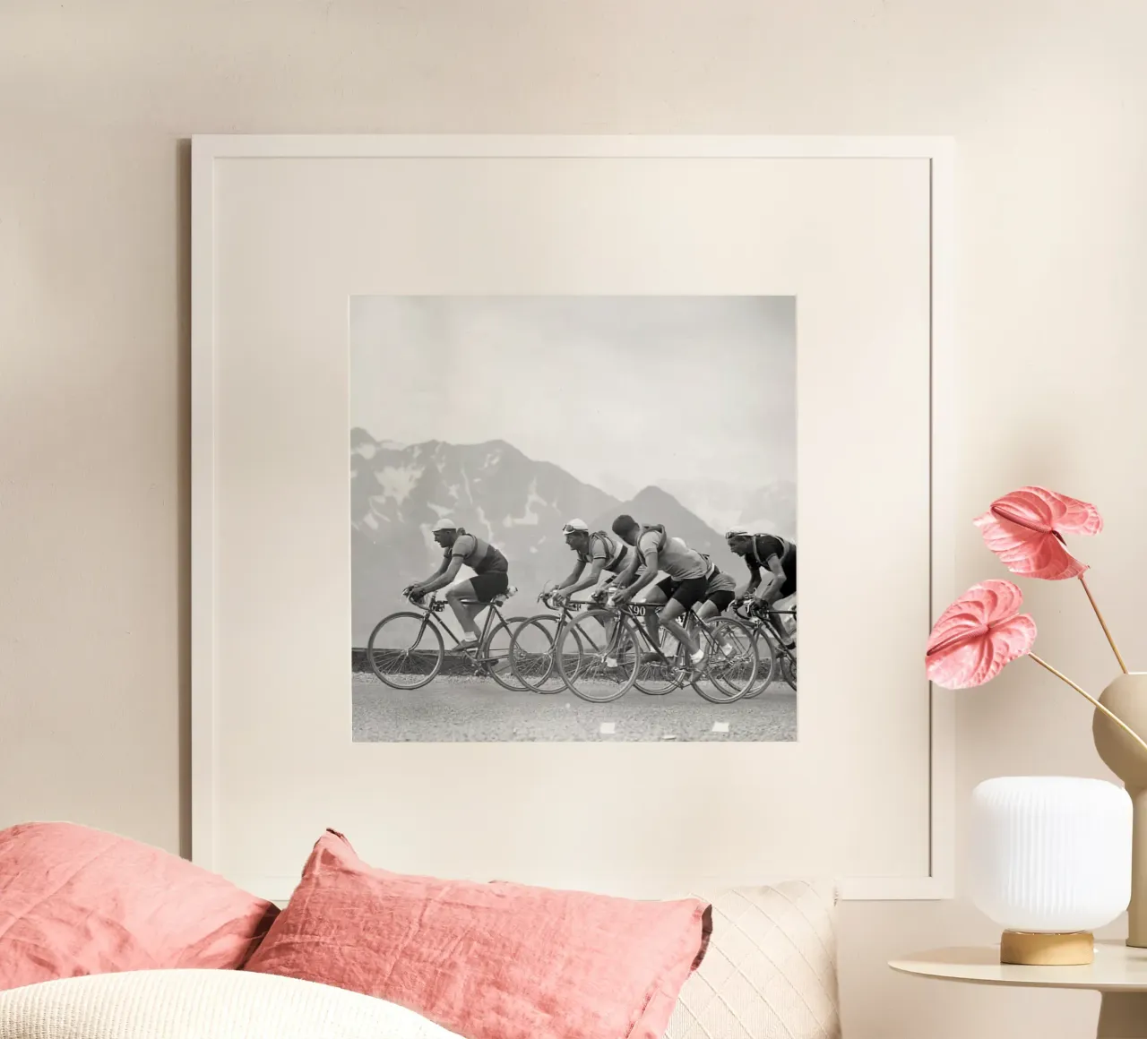 Gara Peleton 1950 Vecchio Bw poster con telaio in legno da SPECIAL SHOP GENTHO UK
