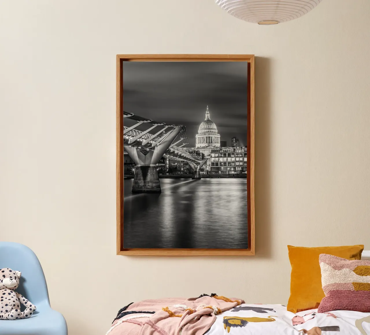 LONDON St Paul's in the glow of lights at night - monochrome canvas with Floater frame by Melanie Viola