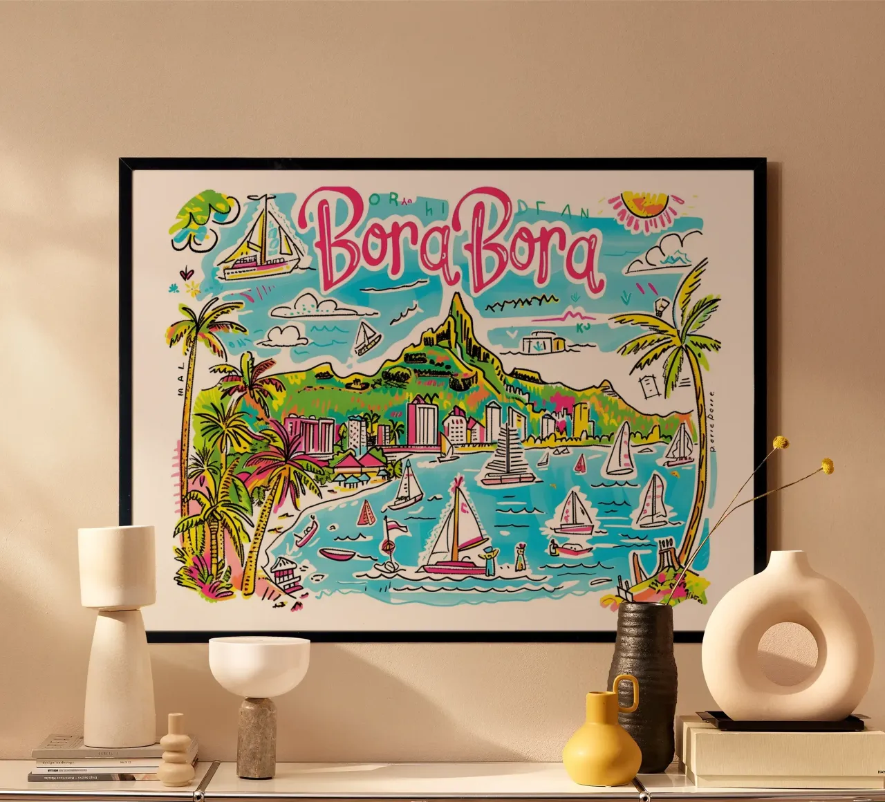 Poster di viaggio pop art tropicale sull'isola di Bora Bora poster con telaio in alluminio da homdeco