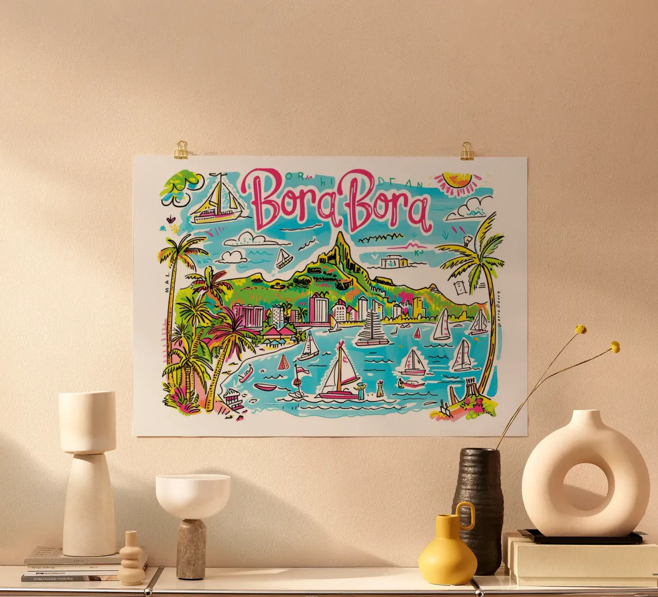 Poster di viaggio pop art tropicale sull'isola di Bora Bora poster con telaio in alluminio da homdeco