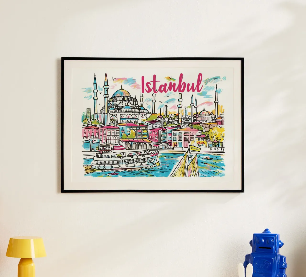 Vibrierende Istanbul Skyline | Pop Art Stadtbild Reise Poster Poster von homdeco