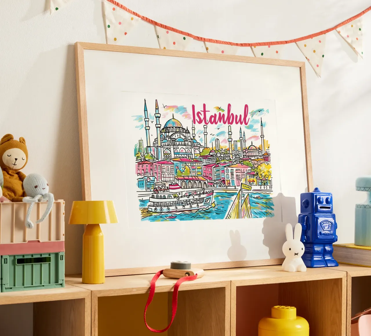 Vibrierende Istanbul Skyline | Pop Art Stadtbild Reise Poster Poster von homdeco