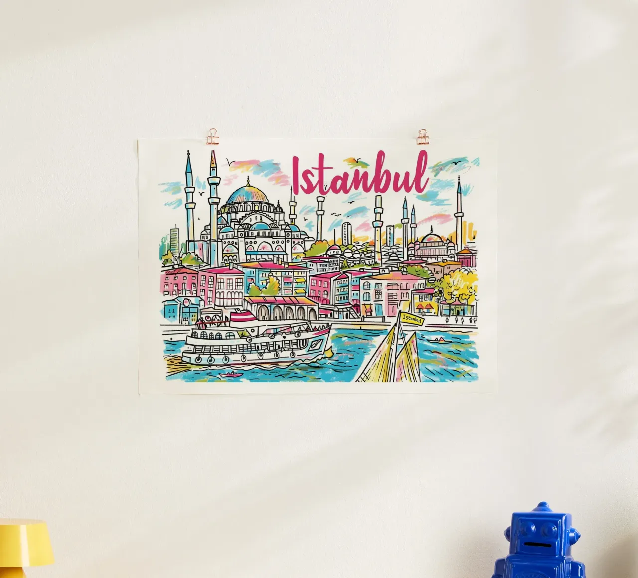 Vibrierende Istanbul Skyline | Pop Art Stadtbild Reise Poster Poster von homdeco
