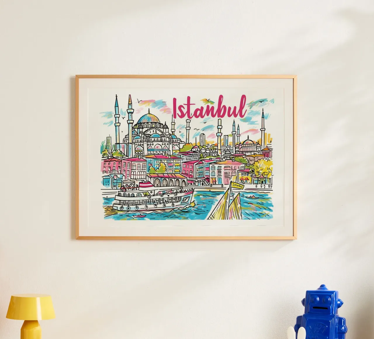 Vibrierende Istanbul Skyline | Pop Art Stadtbild Reise Poster Poster von homdeco