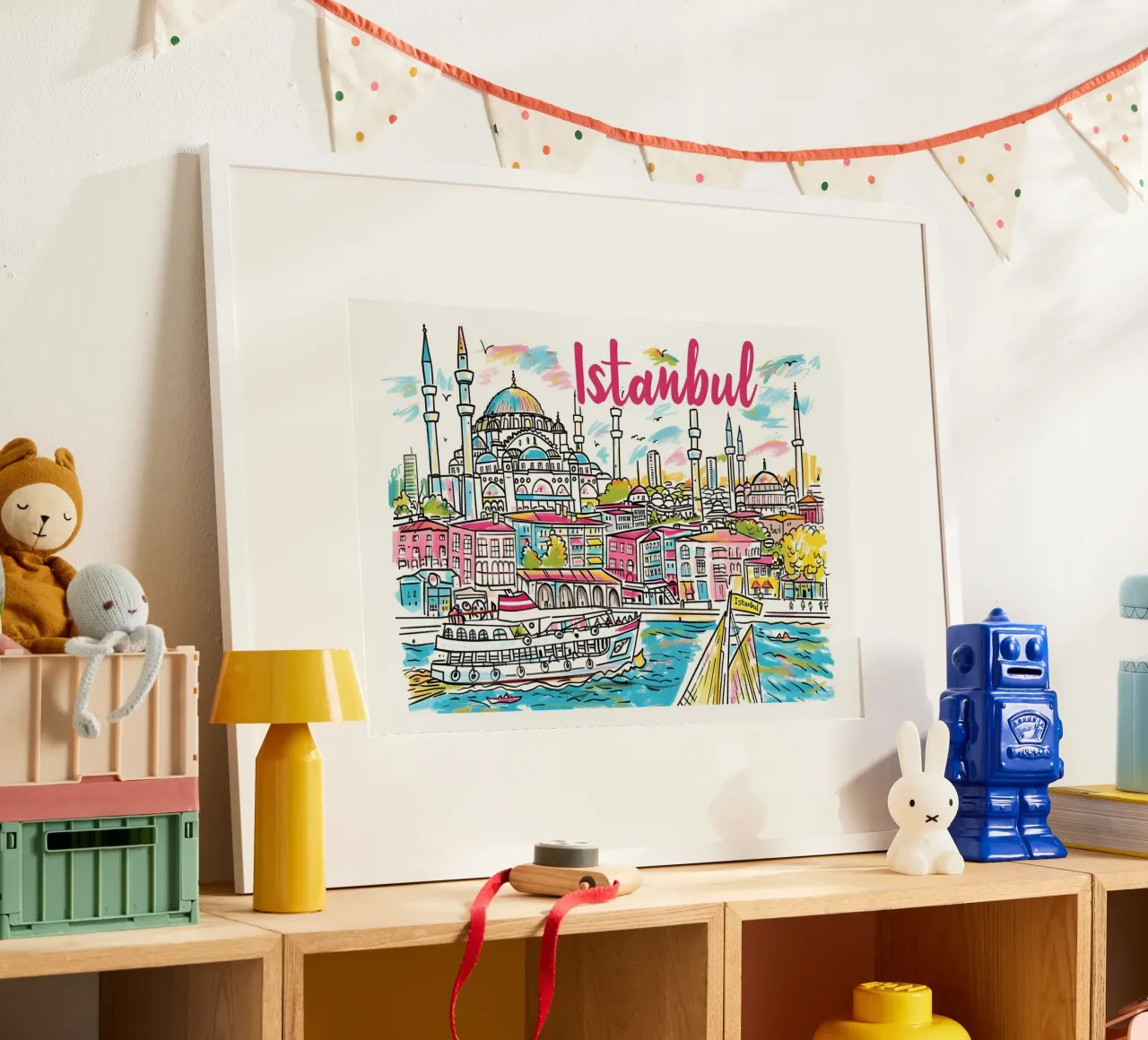 Vibrierende Istanbul Skyline | Pop Art Stadtbild Reise Poster Poster von homdeco