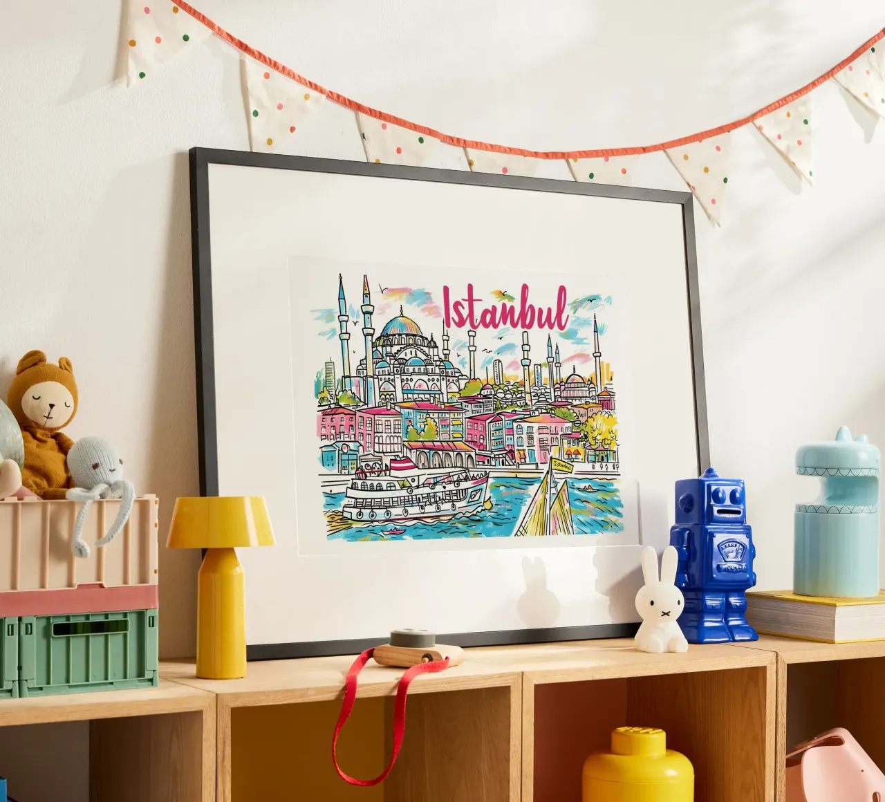 Vibrierende Istanbul Skyline | Pop Art Stadtbild Reise Poster Poster von homdeco