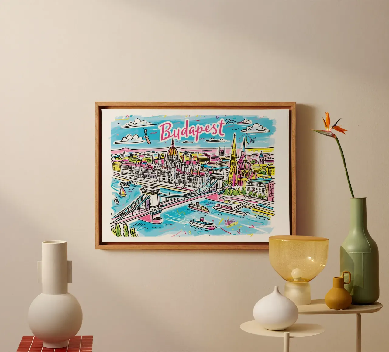 Bruisend Boedapest | Pop Art Reisposter canvas met Baklijst van homdeco