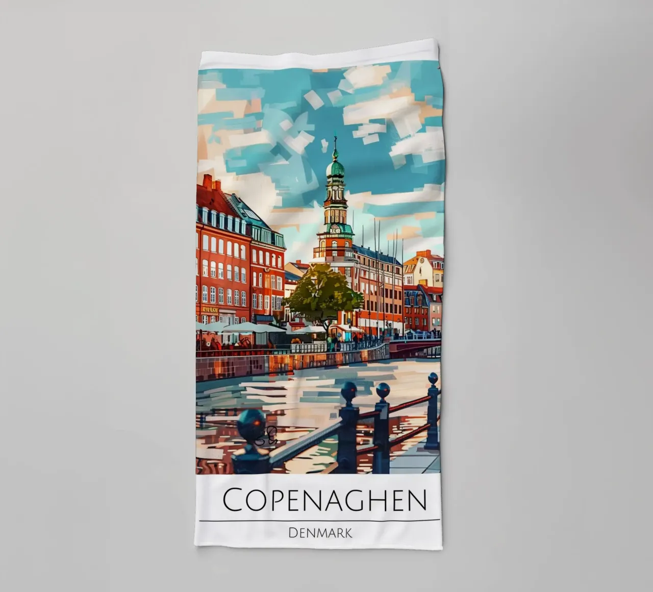 Copenaghen Danimarca | Poster moderno d'epoca con paesaggio urbano asciugamano da bagno da homdeco