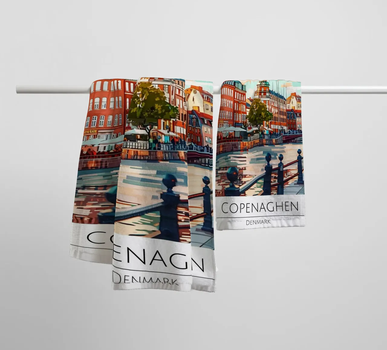Copenaghen Danimarca | Poster moderno d'epoca con paesaggio urbano asciugamano da bagno da homdeco
