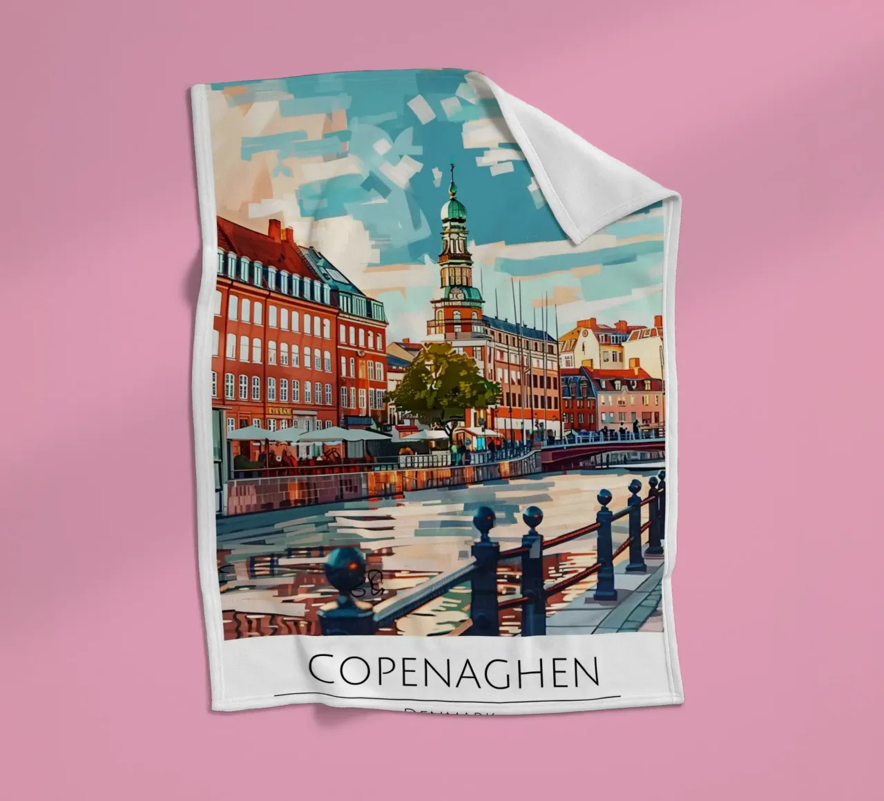Copenaghen Danimarca | Poster moderno d'epoca con paesaggio urbano coperta in pile da homdeco