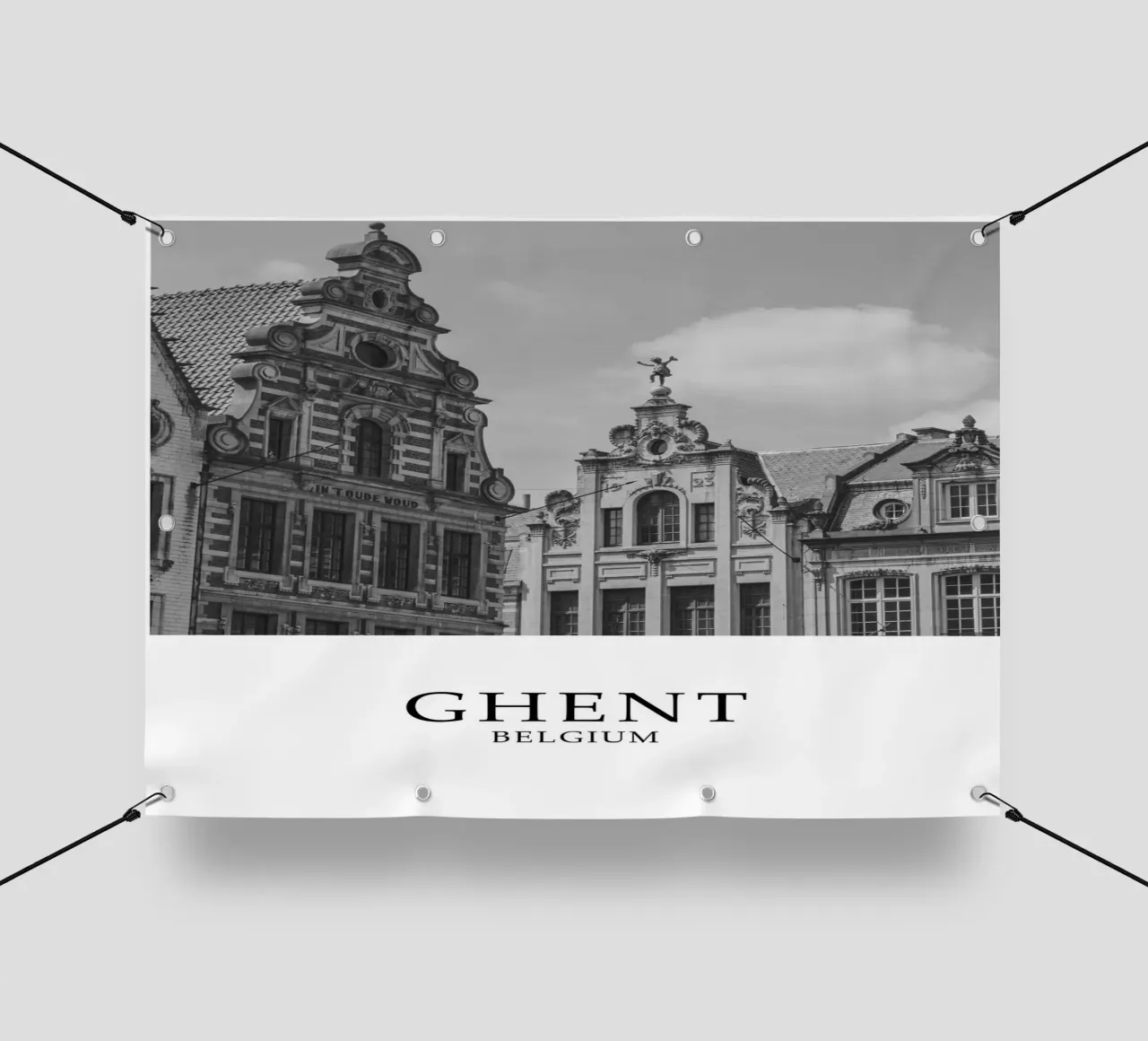 Gand Belgio Architettura Scena in scala di grigi telo in pvc da Charnwood Prints