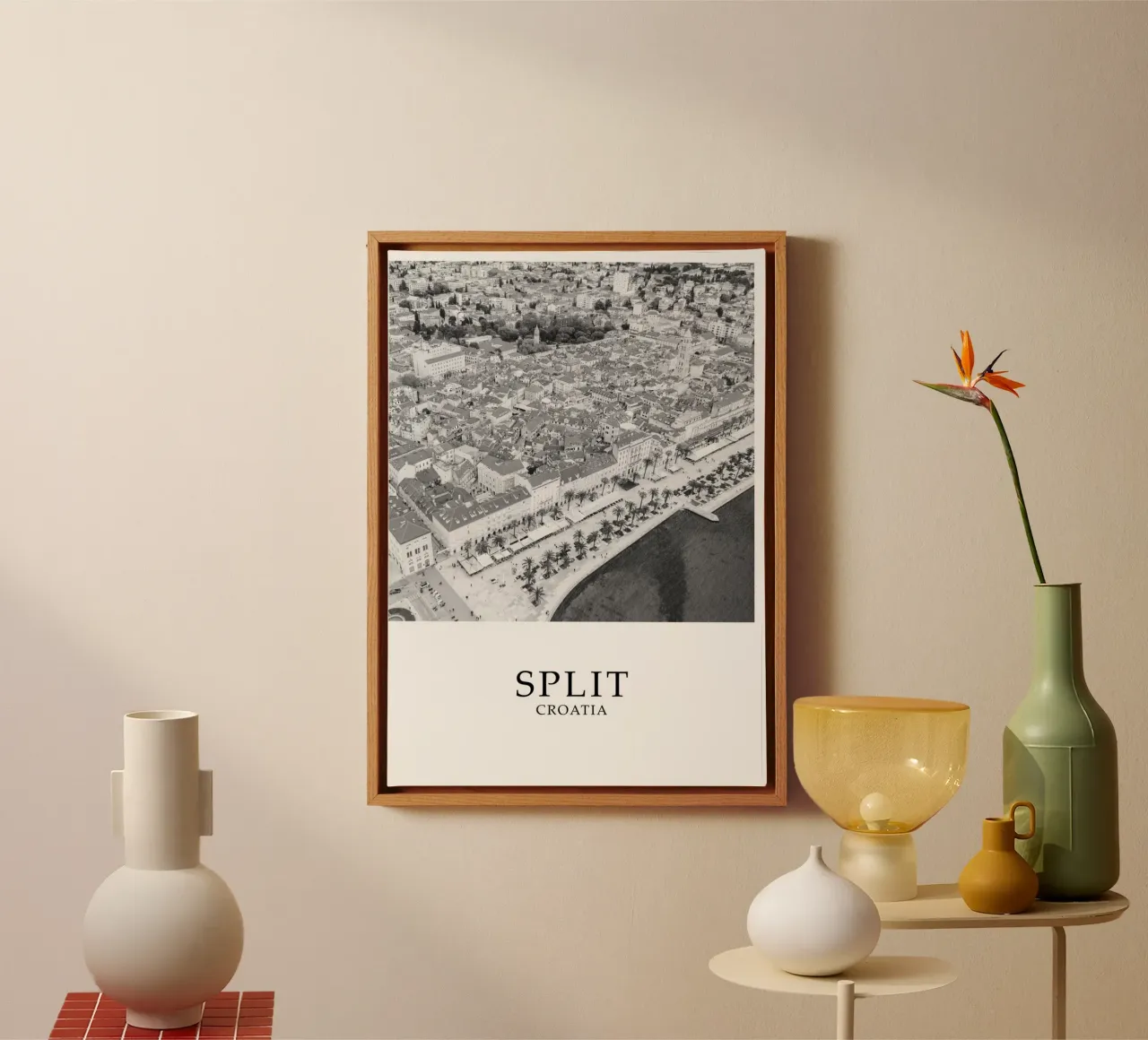 Split Kroatië Stadsgezicht Grijstinten canvas met Baklijst van Charnwood Prints