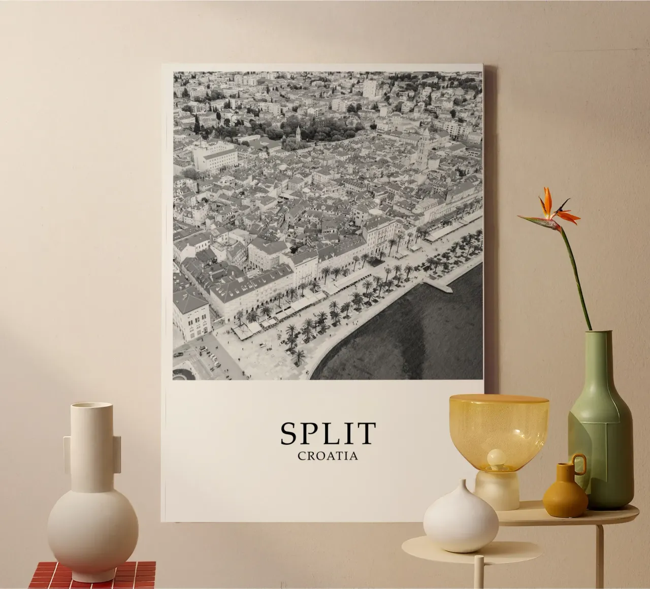 Split Kroatië Stadsgezicht Grijstinten canvas met Baklijst van Charnwood Prints