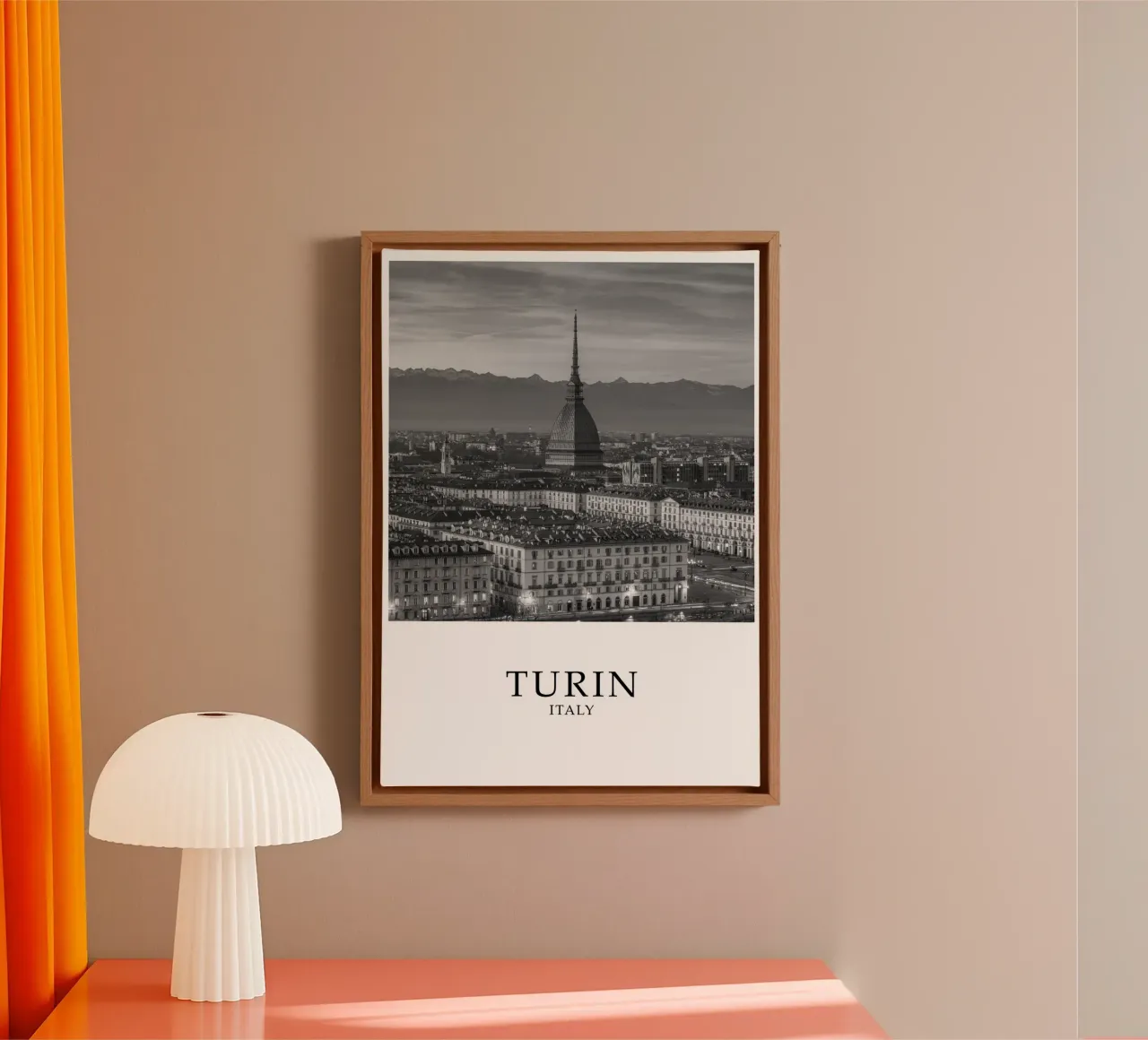 Torino Italia Skyline Scena in scala di grigi tela con Cornice a cassetta da Charnwood Prints