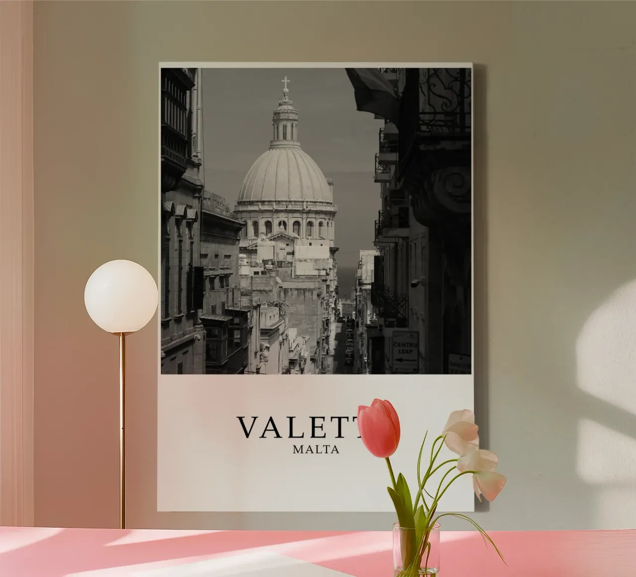 Valetta Malta Architecture Scene Greyscale canvas with Floater frame by Charnwood Prints