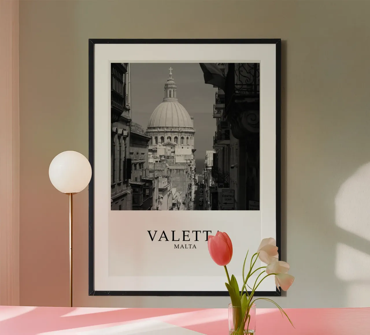 Valetta Malta Architecture Scene Greyscale poster by Charnwood Prints