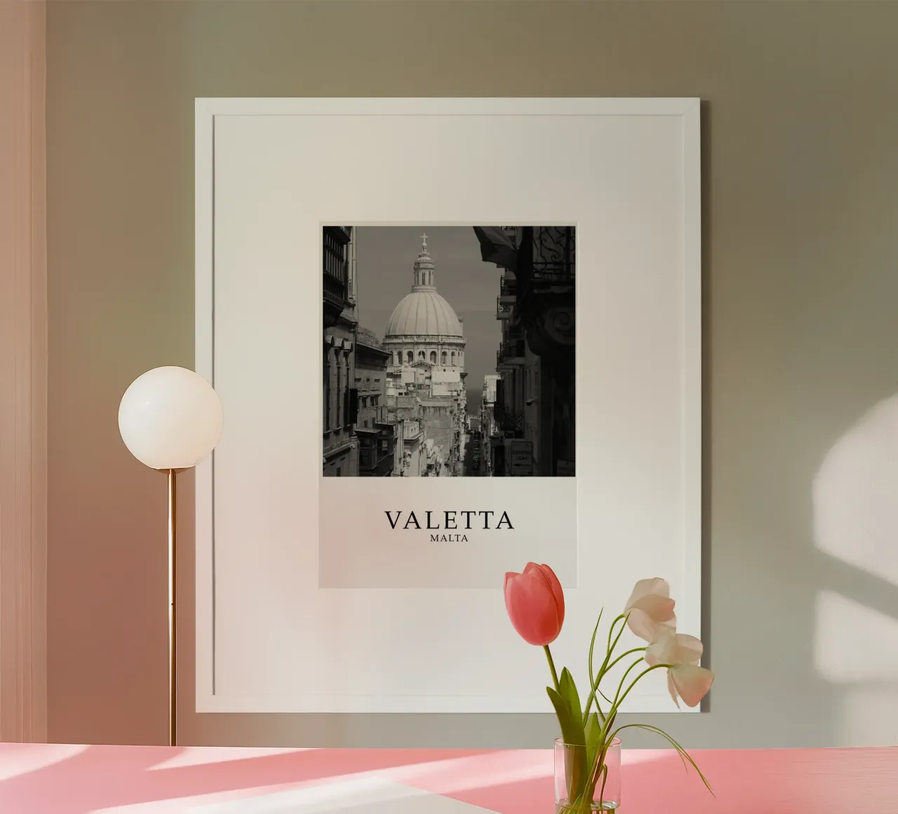 Valetta Malta Architecture Scene Greyscale poster by Charnwood Prints