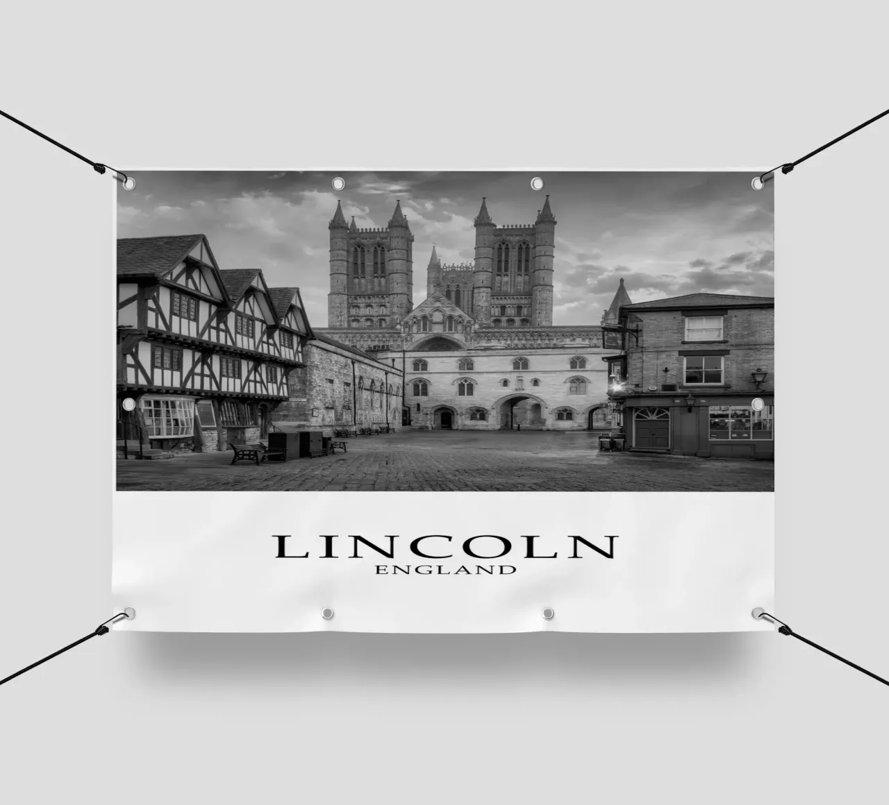 Lincoln Inghilterra Architettura Scena in scala di grigi telo in pvc da Charnwood Prints