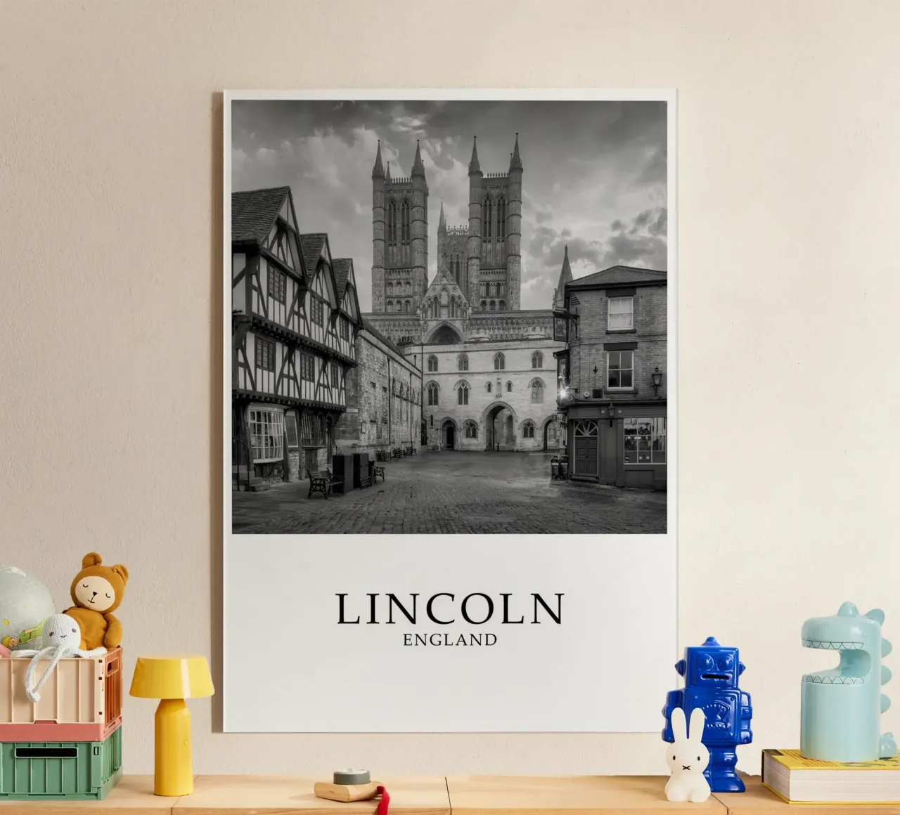 Lincoln Inghilterra Architettura Scena in scala di grigi plexiglass da Charnwood Prints