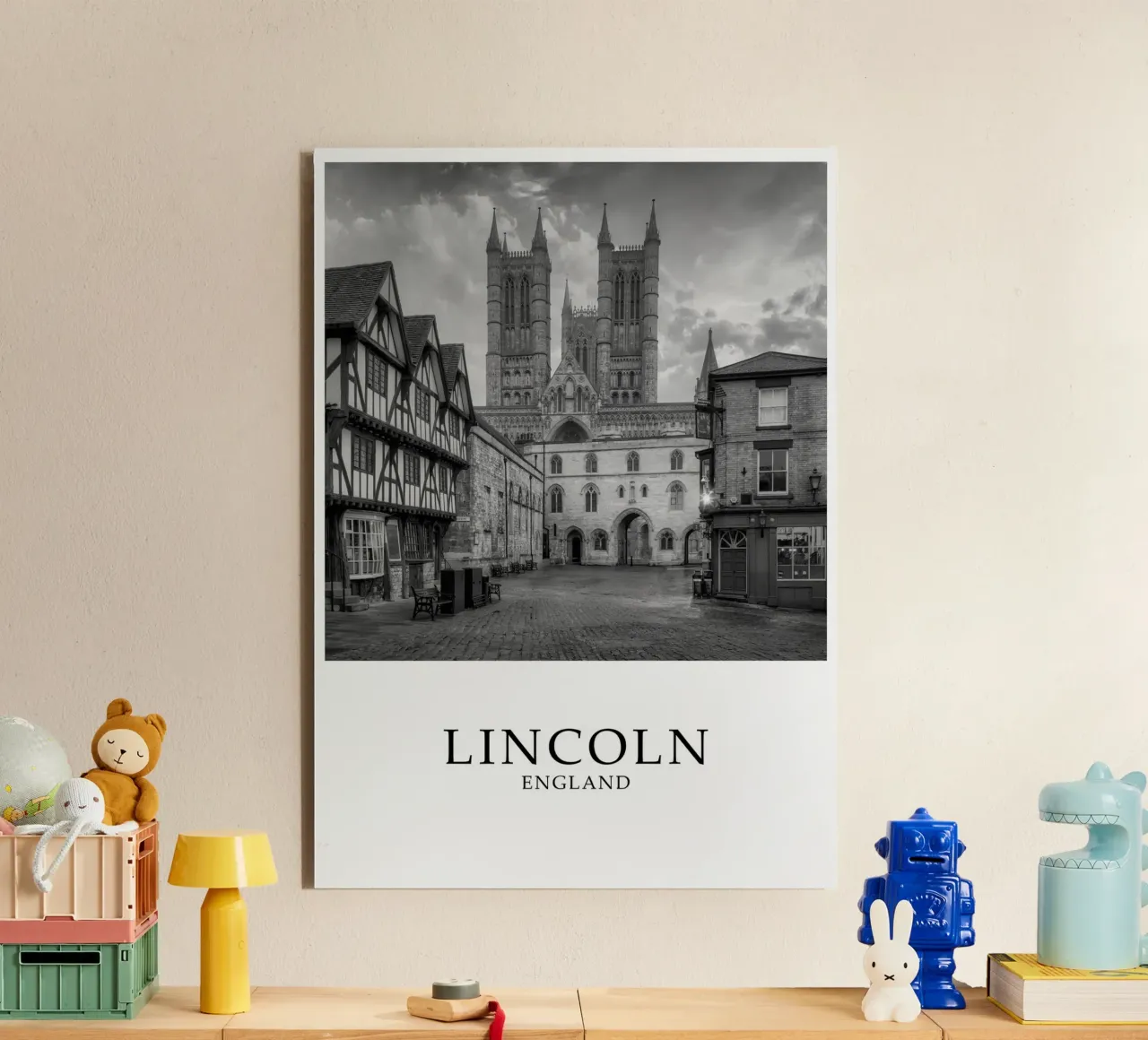 Lincoln Inghilterra Architettura Scena in scala di grigi alluminio dibond da Charnwood Prints