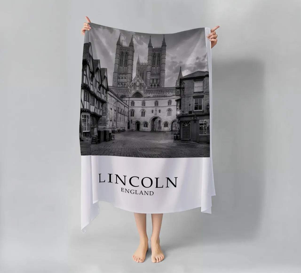 Lincoln Inghilterra Architettura Scena in scala di grigi telo mare da Charnwood Prints