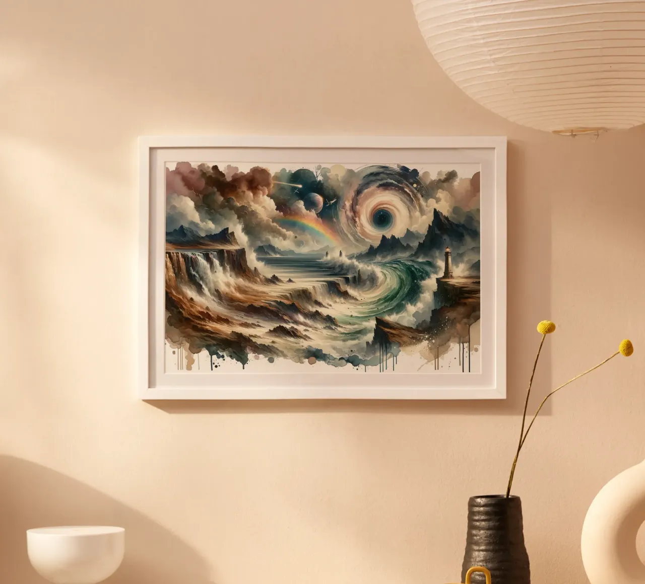 Tempestdans in een abstracte werveling poster met houten frame van Chromatic Fusion Studio