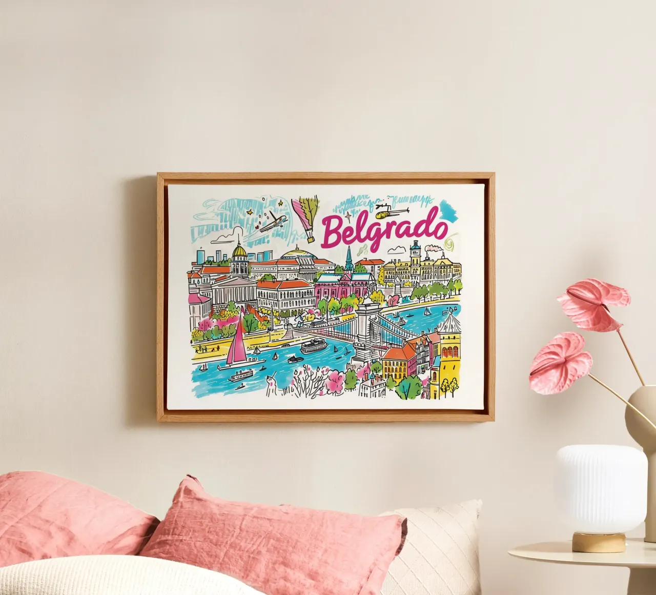 Belgrado Funky Art Print - Levendig Servië Poster canvas met Baklijst van homdeco
