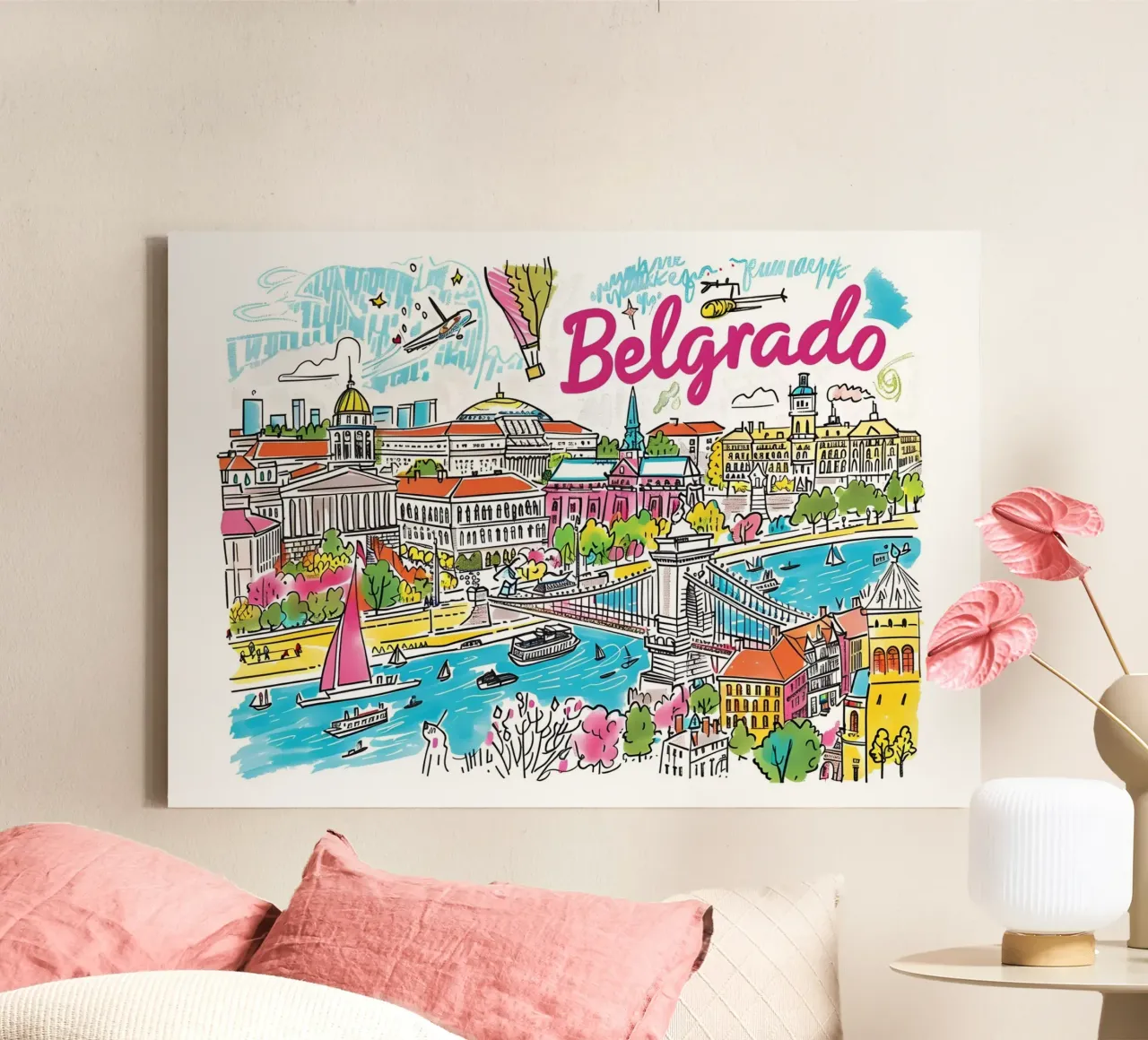 Belgrado Funky Art Print - Levendig Servië Poster canvas met Baklijst van homdeco