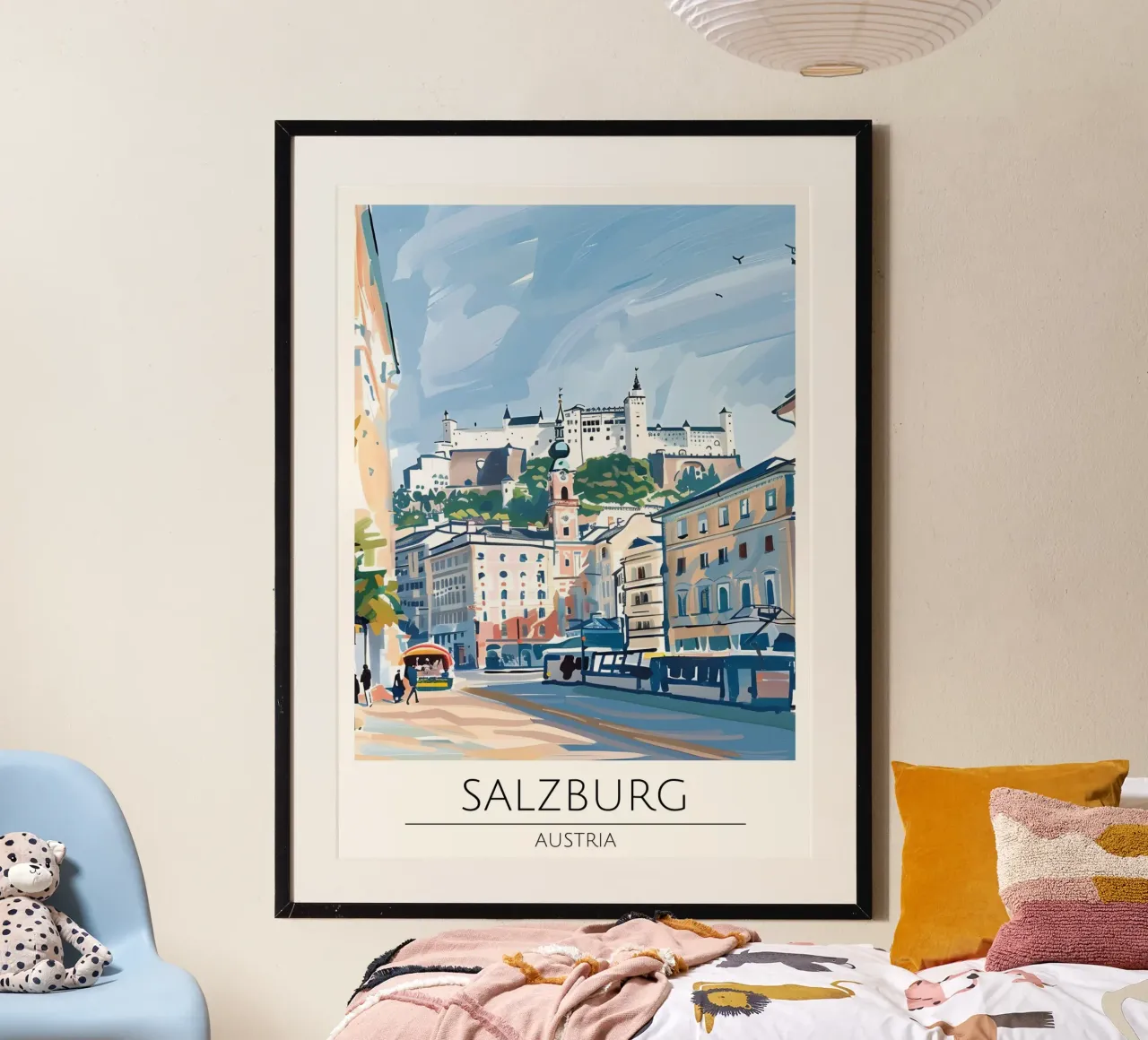 Salisburgo, Austria - Poster di viaggio in stile vintage poster con telaio in plastica da homdeco