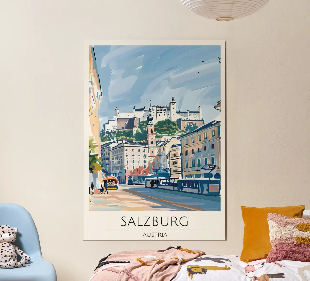 Salisburgo, Austria - Poster di viaggio in stile vintage poster con telaio in plastica da homdeco