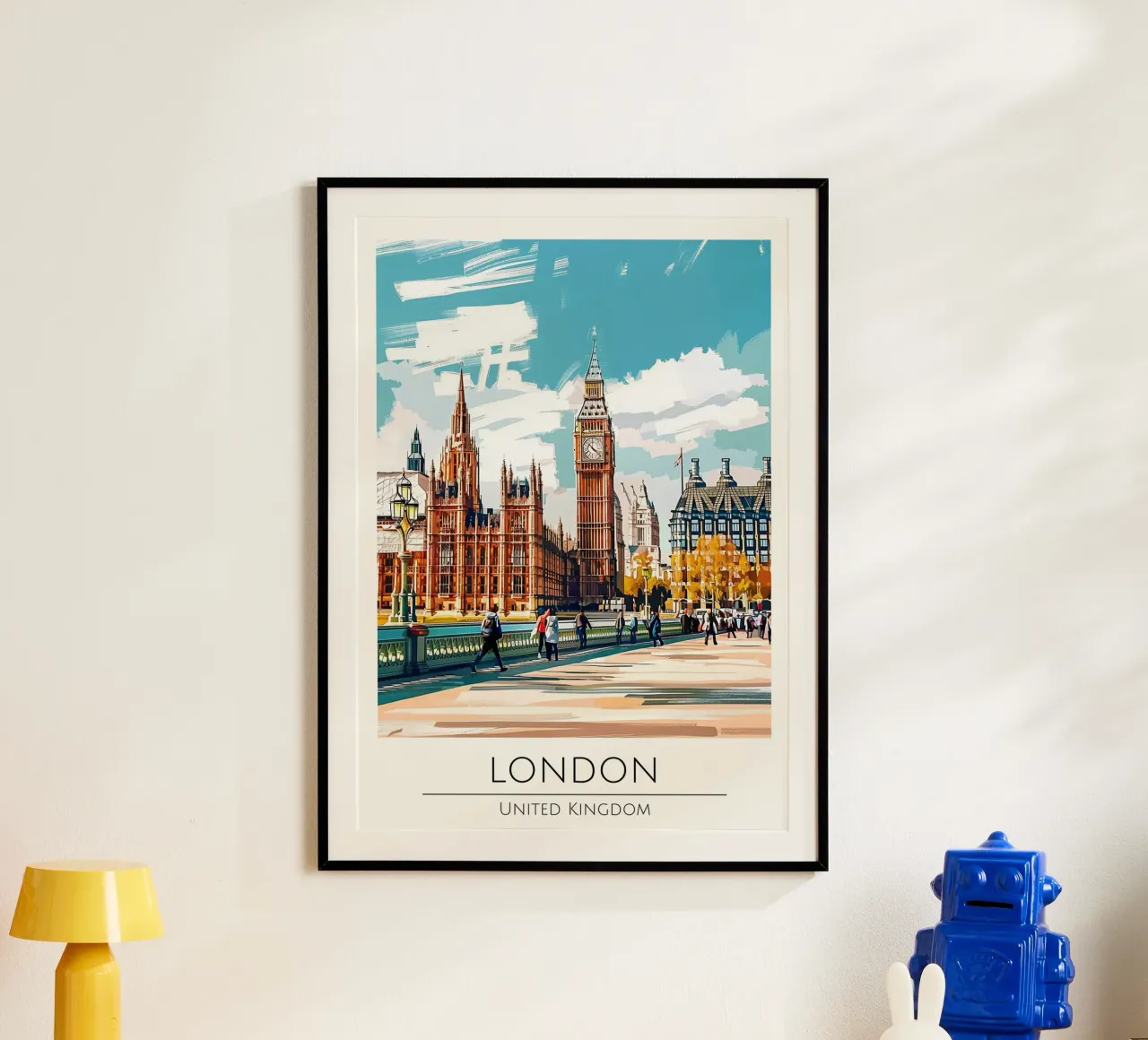 Londra, Regno Unito - Poster di viaggio in stile vintage poster con telaio in alluminio da homdeco