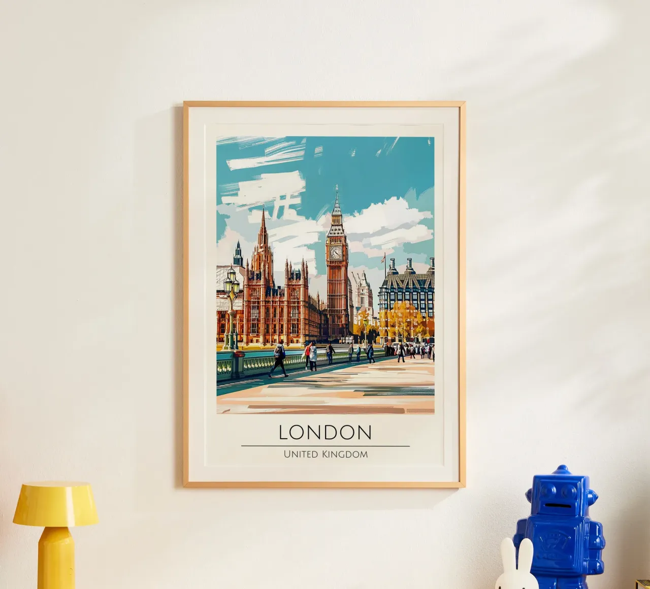 Londra, Regno Unito - Poster di viaggio in stile vintage poster con telaio in alluminio da homdeco