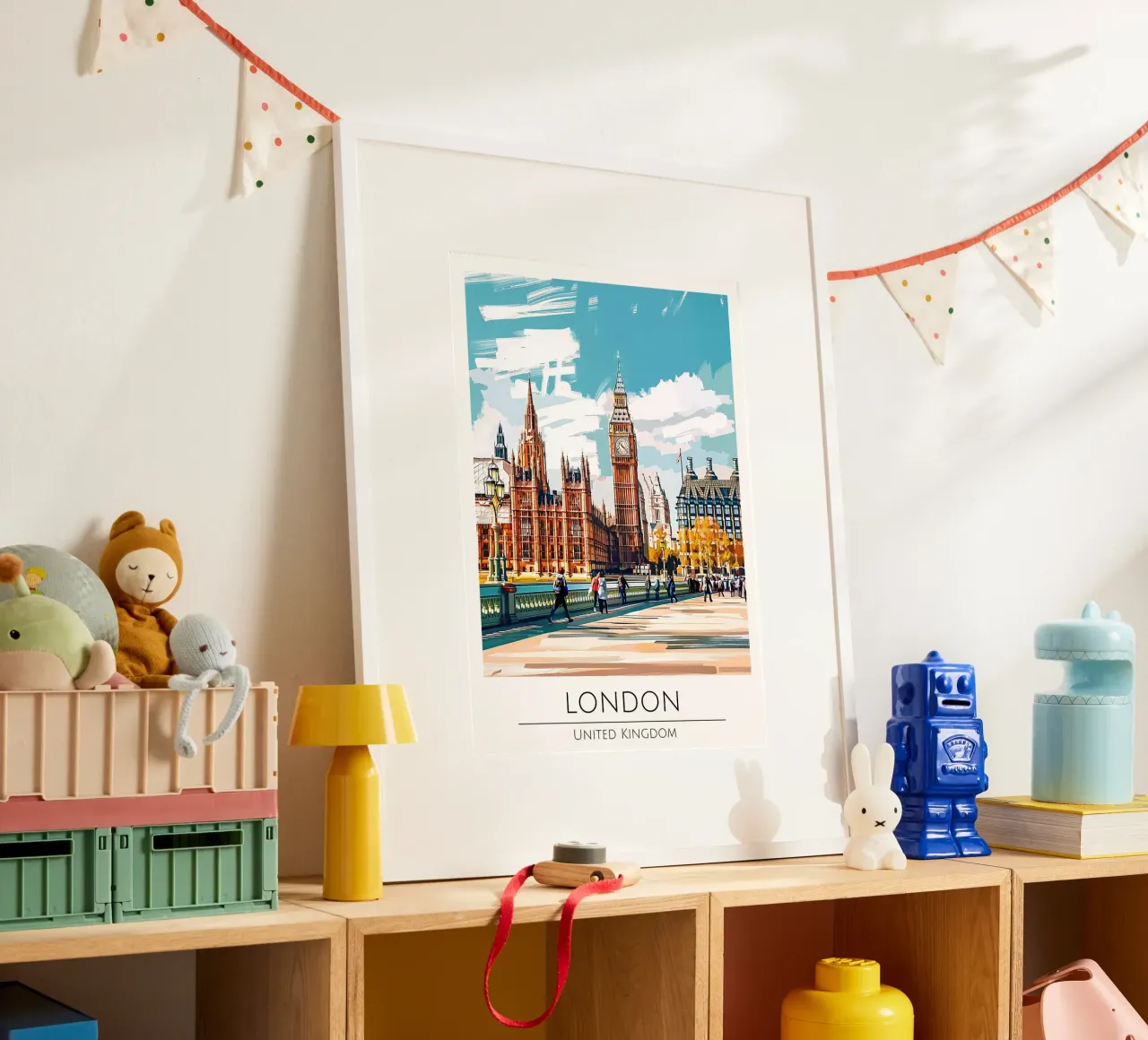Londra, Regno Unito - Poster di viaggio in stile vintage poster con telaio in alluminio da homdeco
