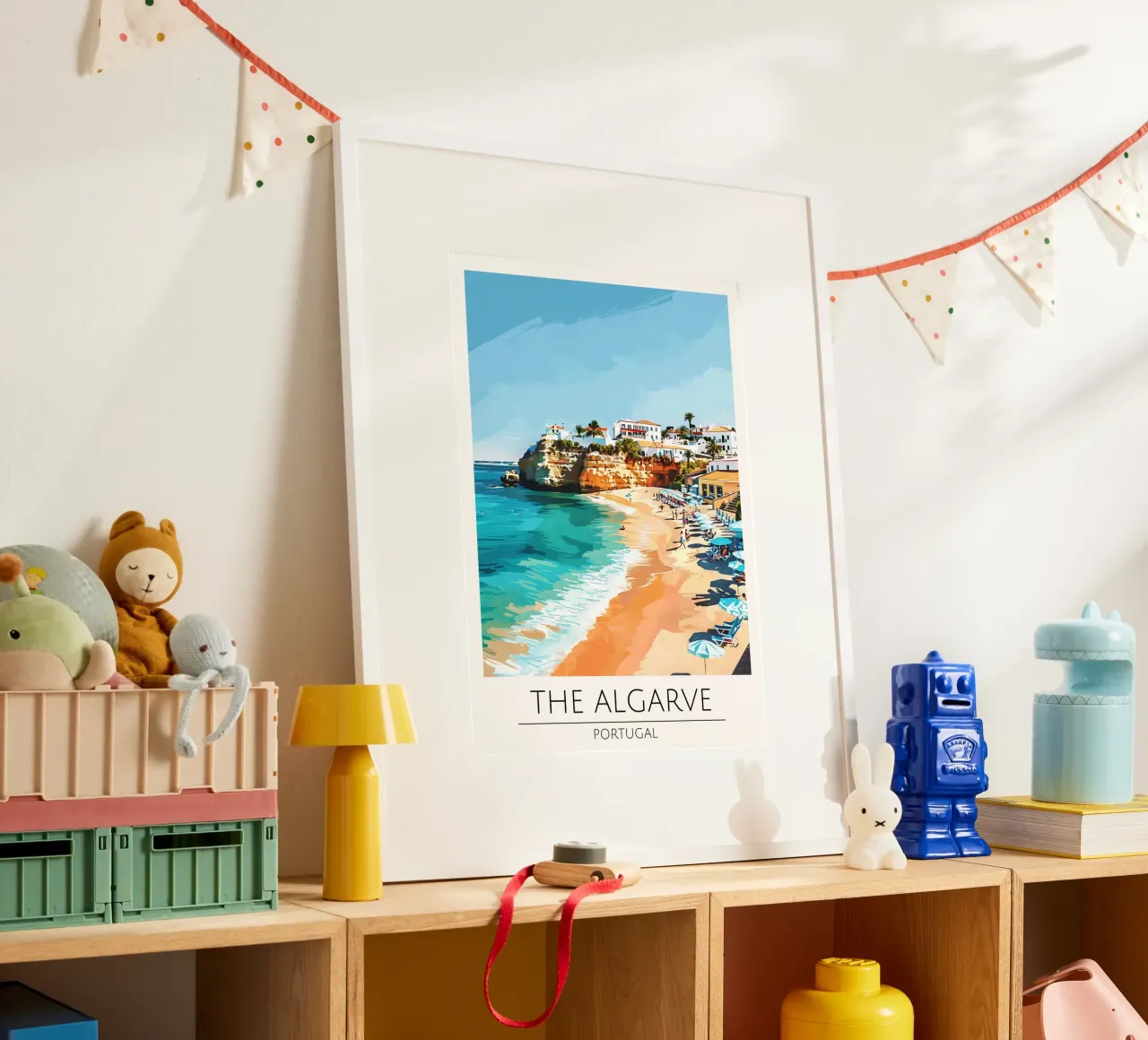 Spiaggia di Algarve, Portogallo - Poster di viaggio in stile vintage poster con telaio in alluminio da homdeco