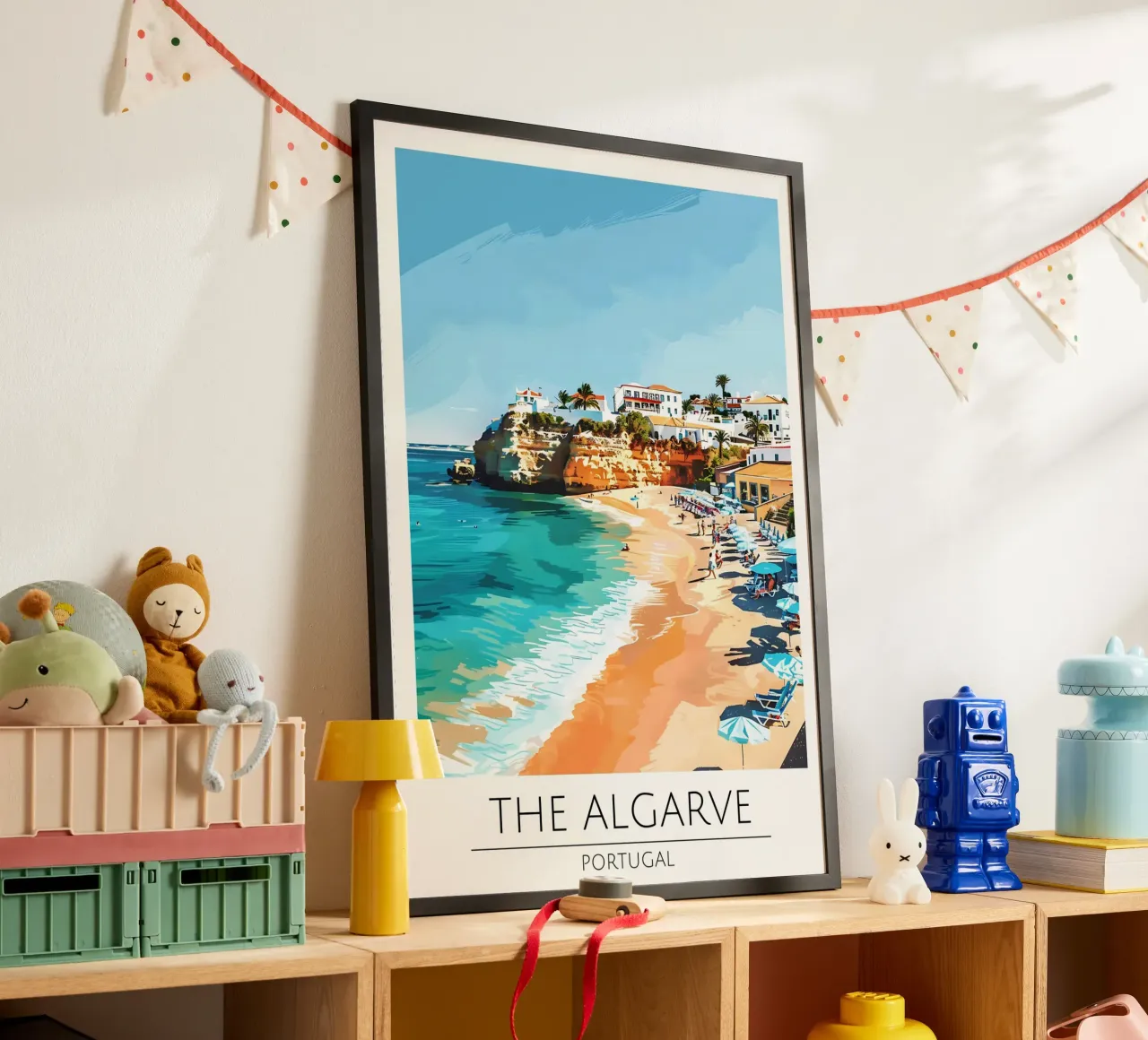 Spiaggia di Algarve, Portogallo - Poster di viaggio in stile vintage poster con telaio in alluminio da homdeco