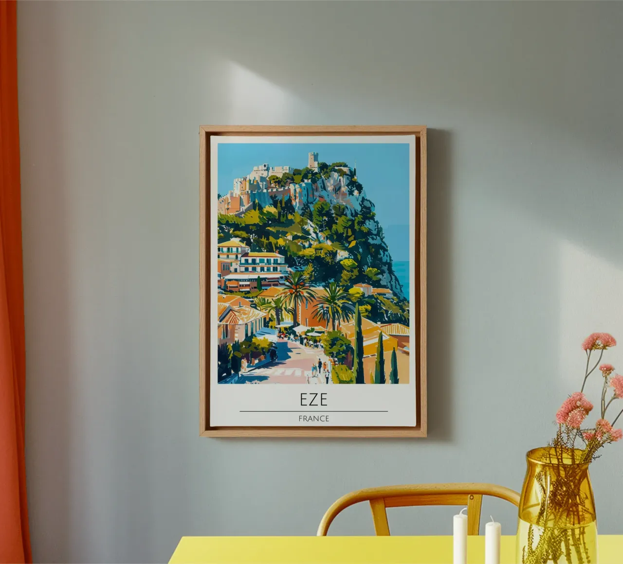 Eze, Frankrijk - Vintage stijl reisposter canvas met Baklijst van homdeco