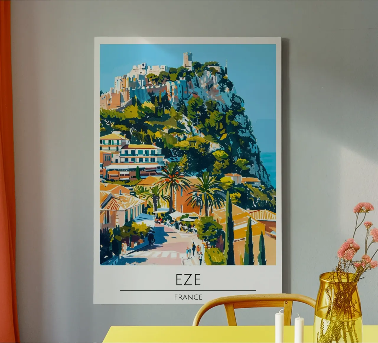 Eze, Frankrijk - Vintage stijl reisposter canvas met Baklijst van homdeco
