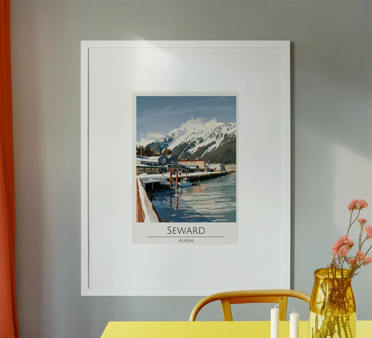 Seward, Alaska - Poster di viaggio in stile vintage poster con telaio in legno da homdeco