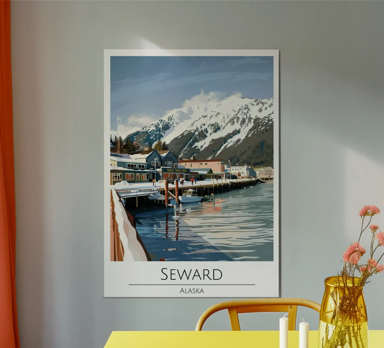 Seward, Alaska - Poster di viaggio in stile vintage poster con telaio in legno da homdeco