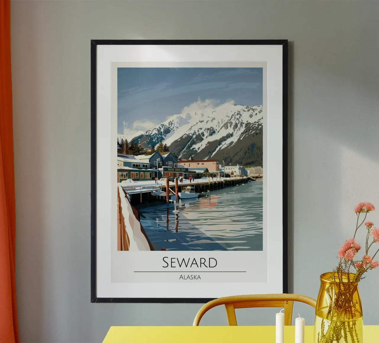 Seward, Alaska - Poster di viaggio in stile vintage poster con telaio in legno da homdeco