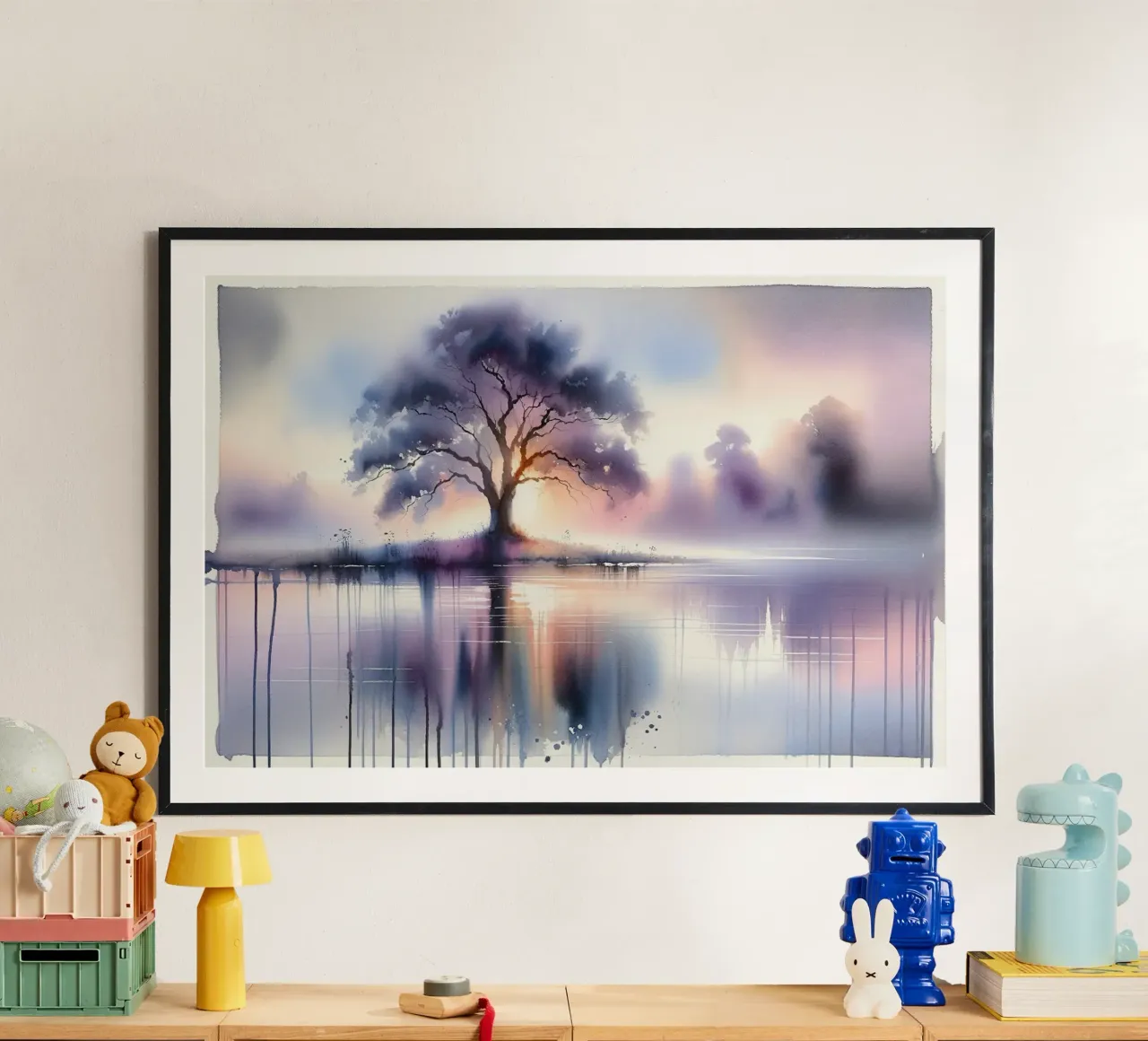 Tranquil Tree Reflection poster with plastic frame by Chromatic Fusion Studio