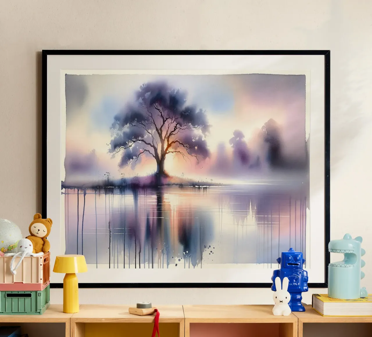 Tranquil Tree Reflection poster with plastic frame by Chromatic Fusion Studio