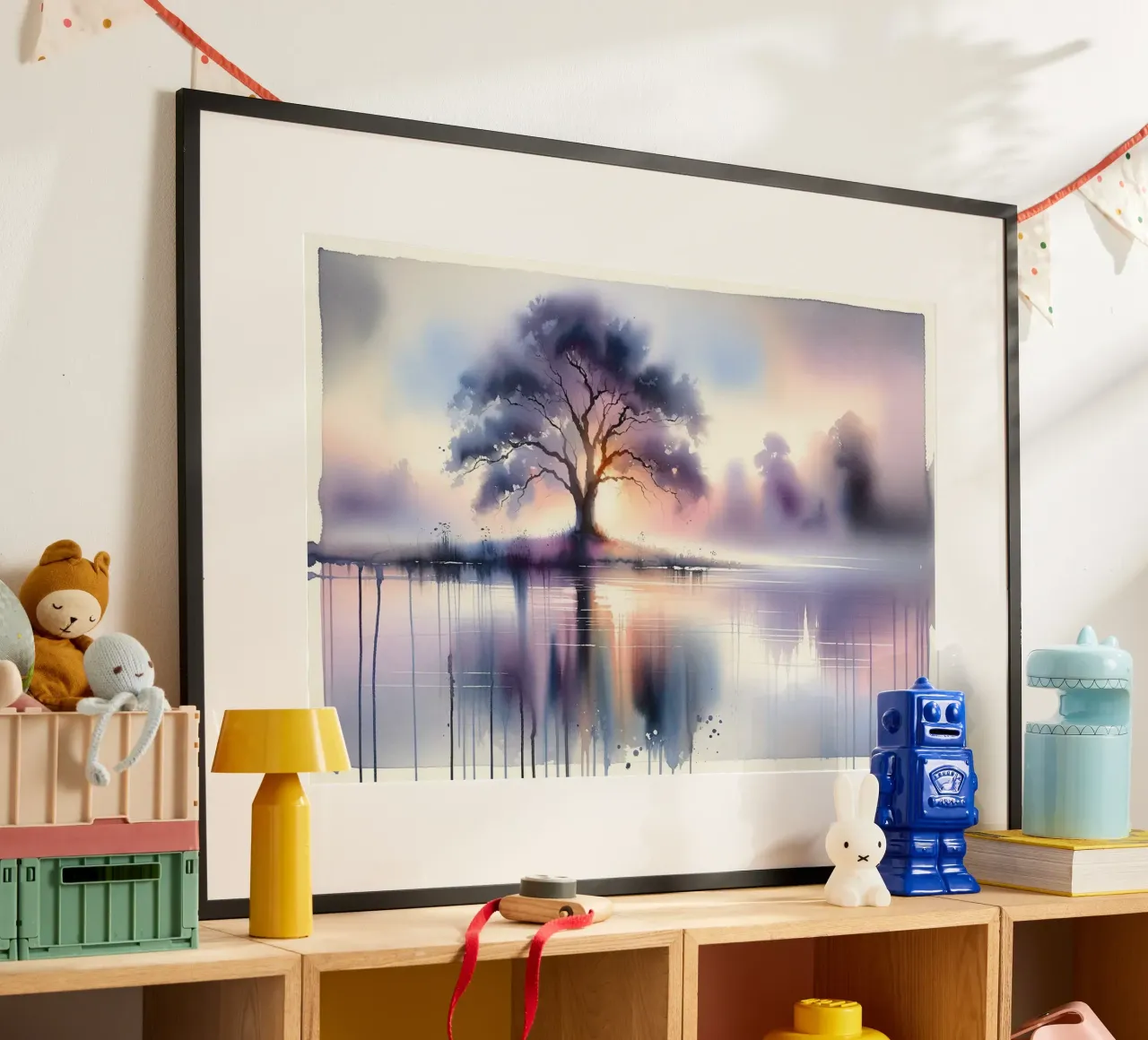 Tranquil Tree Reflection poster with plastic frame by Chromatic Fusion Studio