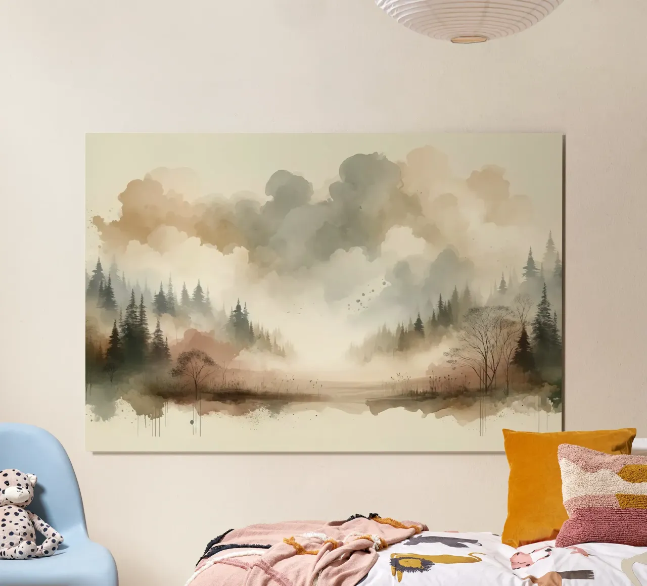 Tranquilla scena di bosco poster con telaio in legno da Chromatic Fusion Studio